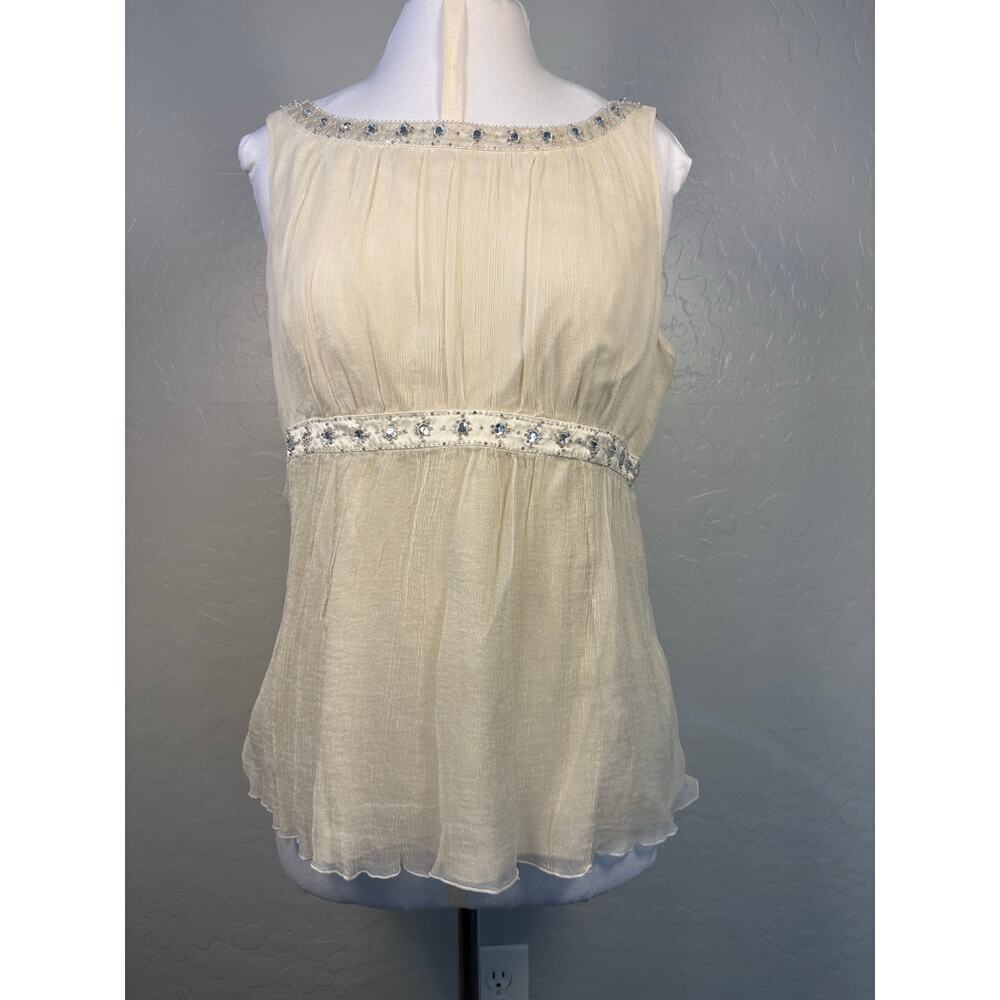 Y2K Vintage Michelle Antonelli Silk Shell XL Beaded Rhinestone Embellished - Picture 2 of 13